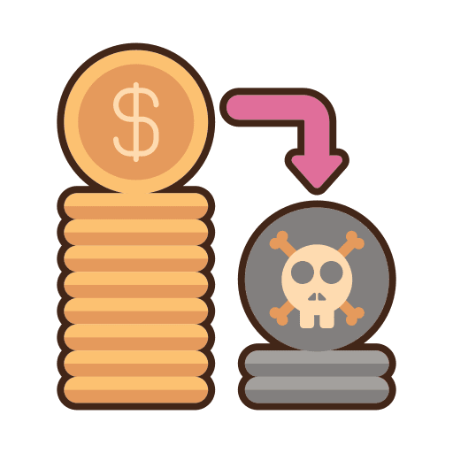 Bankrupt down arrow business and finance money icon