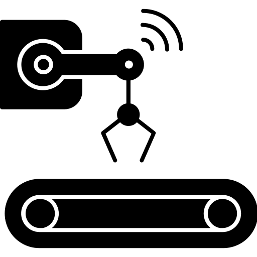 Robotic hand conveyor electronics industry icon