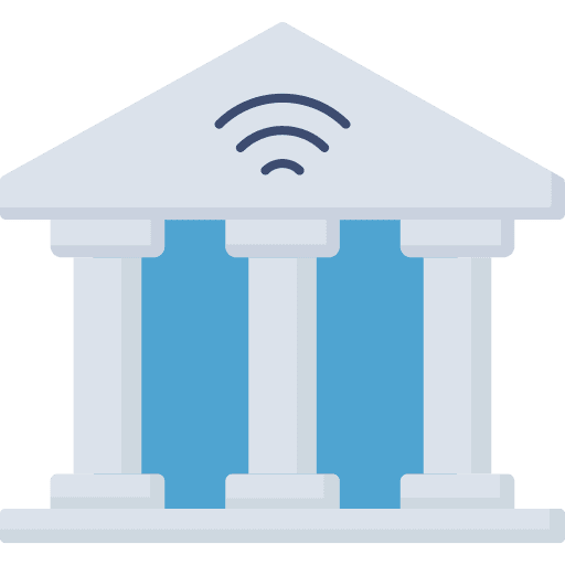 Bank architecture and city building wifi icon