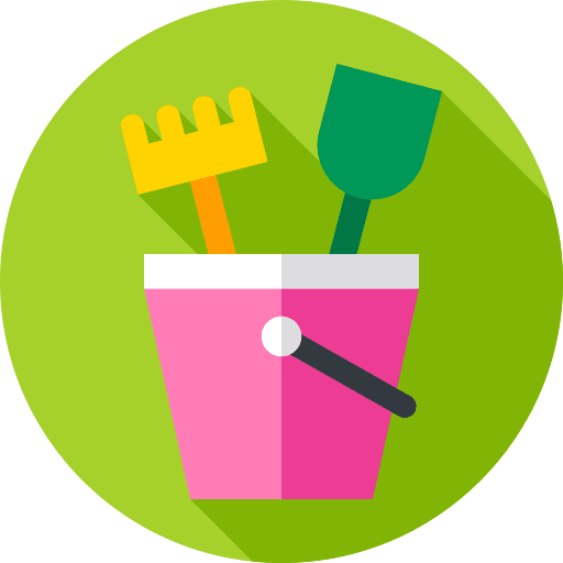 Beach toy childhood rake bucket icon
