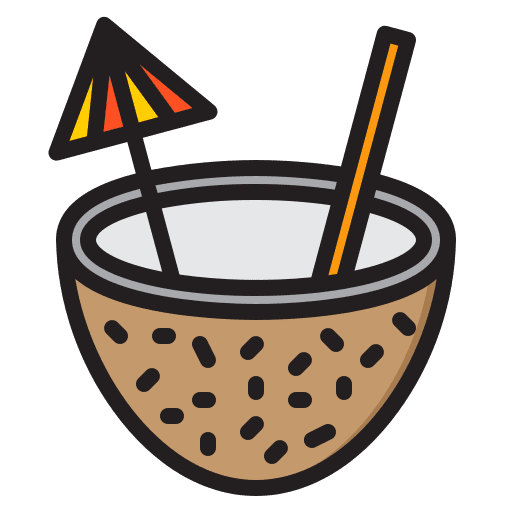 Coconut drink beach straw beverage icon