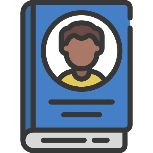 Biography study story library icon