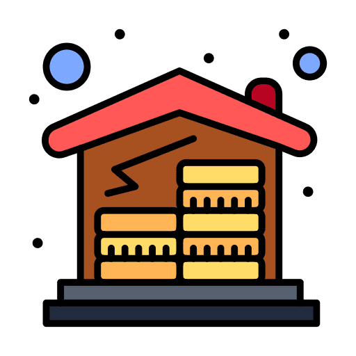 Home loan house stack of coins icon Home loan house stack of coins icon