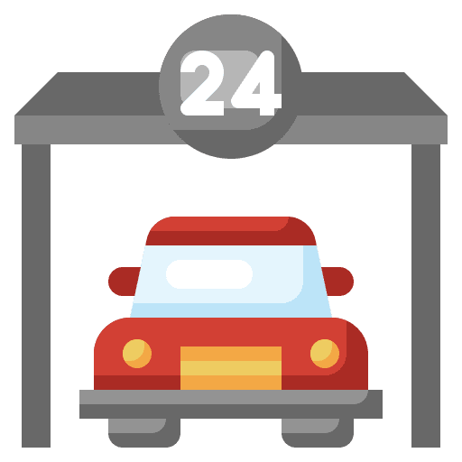 Garage car open 24 hours time and date icon Garage car open 24 hours time and date icon