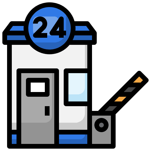 Security guard access architecture and city parking icon