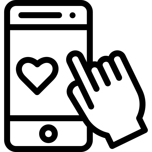 Dating app heart electronics hand icon