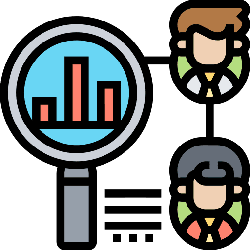 Benchmark magnifying glass marketing data analytics icon Benchmark magnifying glass marketing data analytics icon