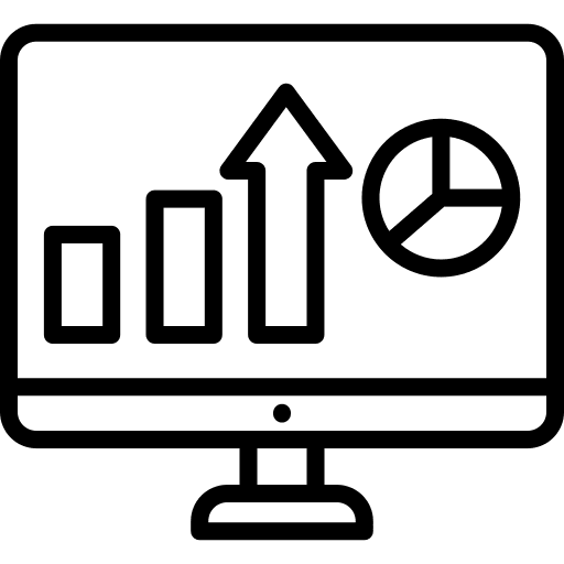 Computer business report line chart data analytics icon