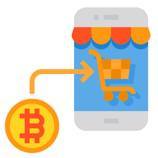 Shopping smartphone cryptocurrency payment icon Shopping smartphone cryptocurrency payment icon