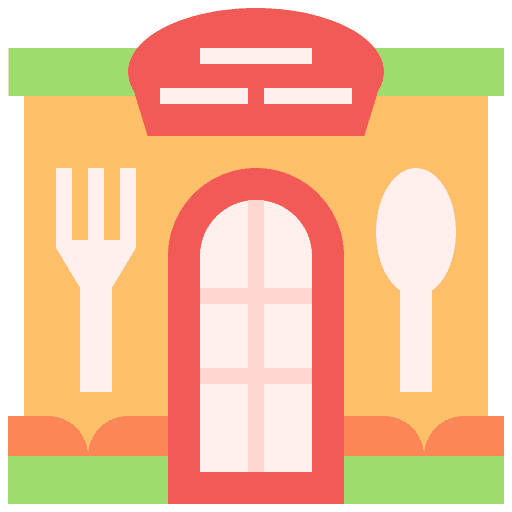 Restaurant food and restaurant architecture and city coffee shop icon