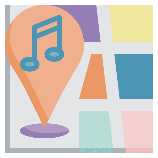 Location pin music shop concert icon Location pin music shop concert icon