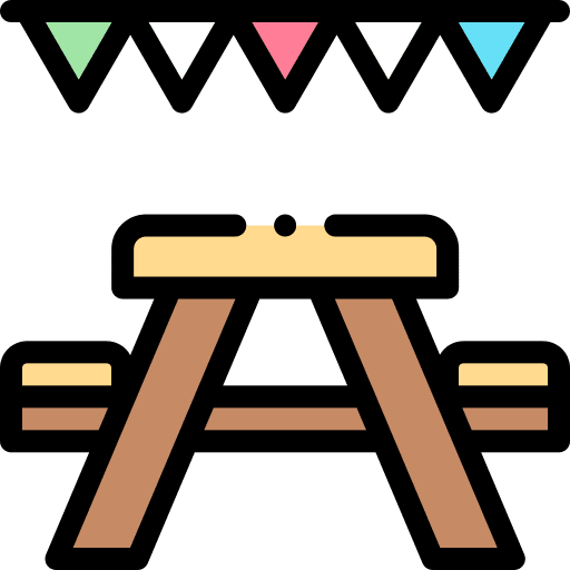 Picnic table rest area bench bunting icon Picnic table rest area bench bunting icon