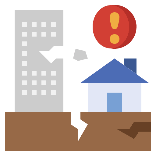 Earthquake houses weather cracks icon
