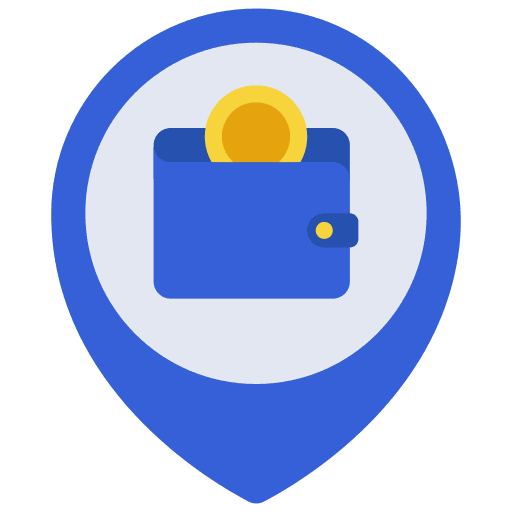 Location purse money digital currency icon