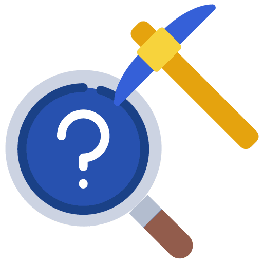 Speculate business magnifying glass pickaxe icon