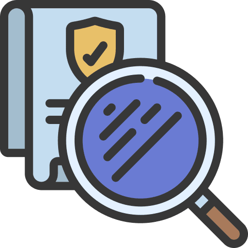 Insurance policy condition magnifying glass contract icon