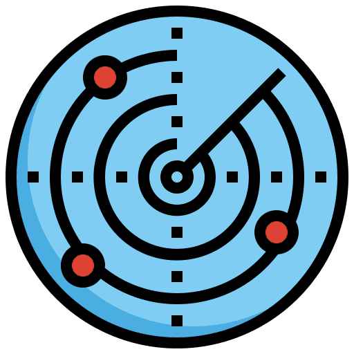 Radar technology area maps and location icon