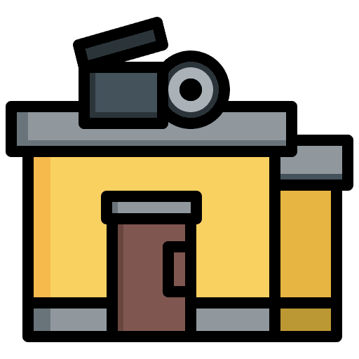 Film studio architecture and city film studio building icon Film studio architecture and city film studio building icon
