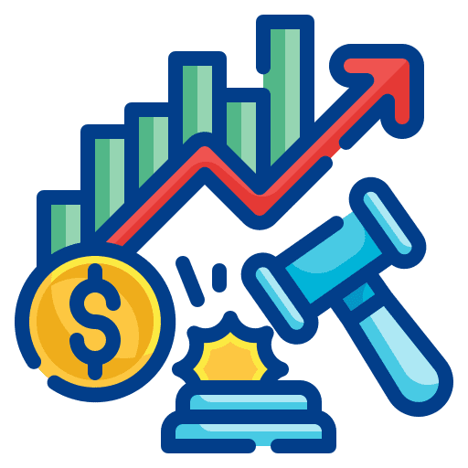 Auction hammer bar chart dollar icon Auction hammer bar chart dollar icon