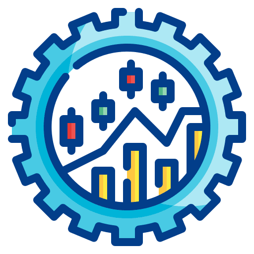 Management strategy gear bar chart icon Management strategy gear bar chart icon