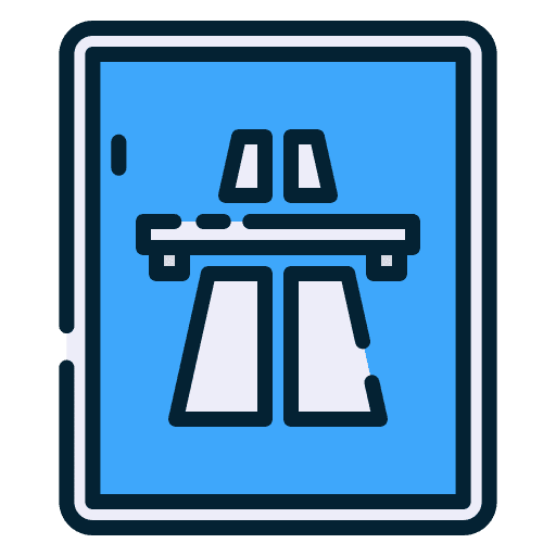 Motorway signaling broken line architecture and city icon Motorway signaling broken line architecture and city icon