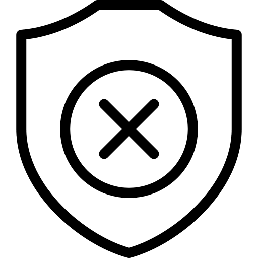 Unsafe security shield cross icon
