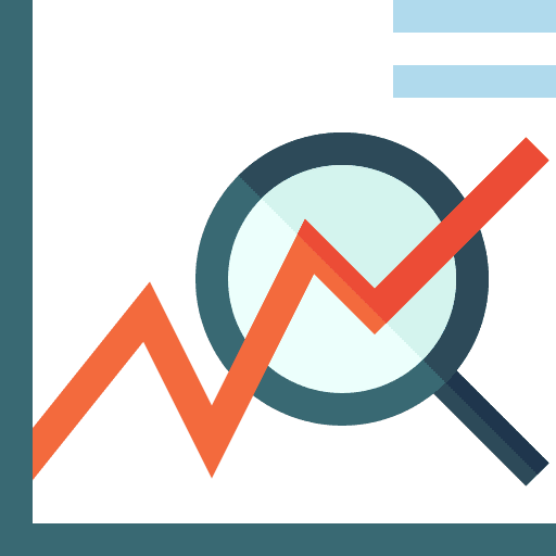 Aggregate demand line graph magnifying glass business and finance icon