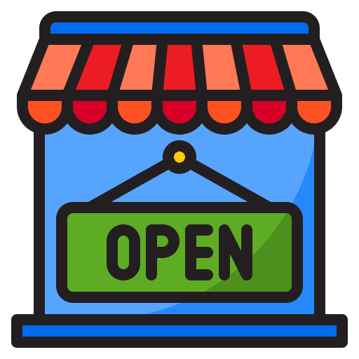 Open supermarket building open icon