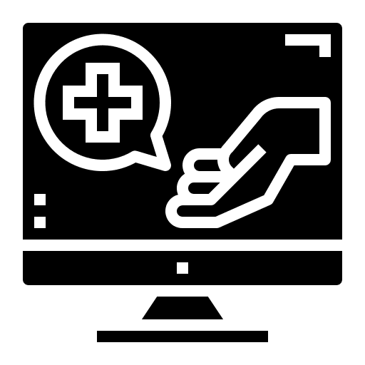 Medical assistance healthcare online computer icon