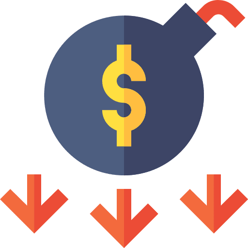 Debt dollar symbol down arrows explosion icon Debt dollar symbol down arrows explosion icon