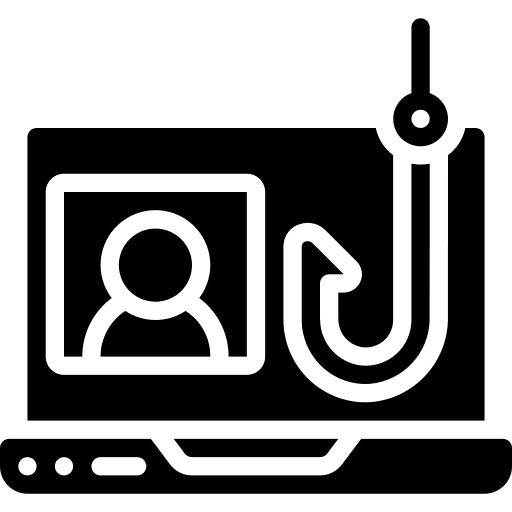 Laptop malware personal information hook icon