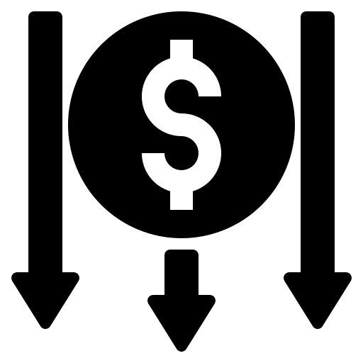 Arrow down money cost saving cost icon