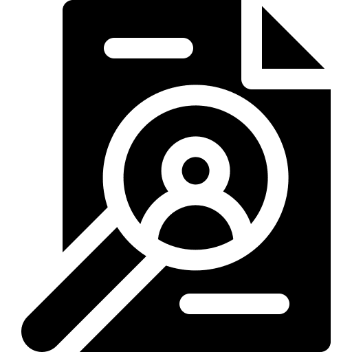 Biography profile magnifying glass document icon