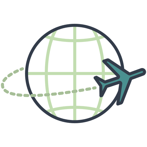 Around the world around the world transportation airplane icon