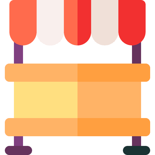 Food stall shelves street food and restaurant icon Food stall shelves street food and restaurant icon