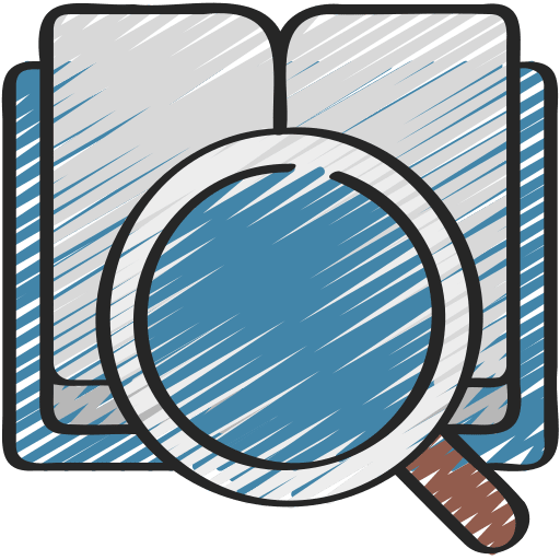 Research literature review book loupe icon