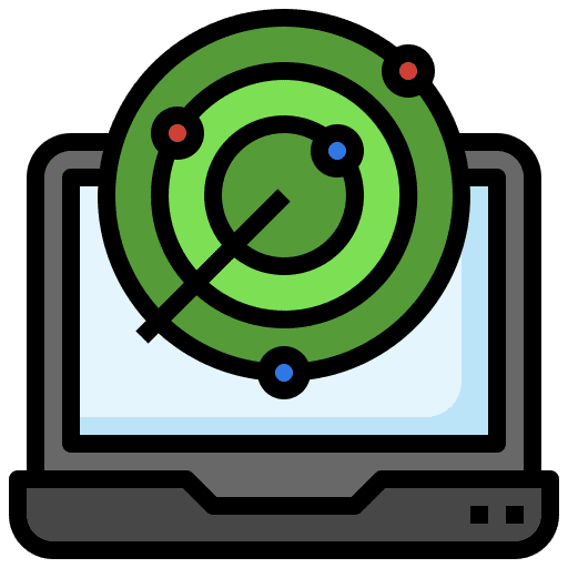 Laptop location shipping and delivery radar icon