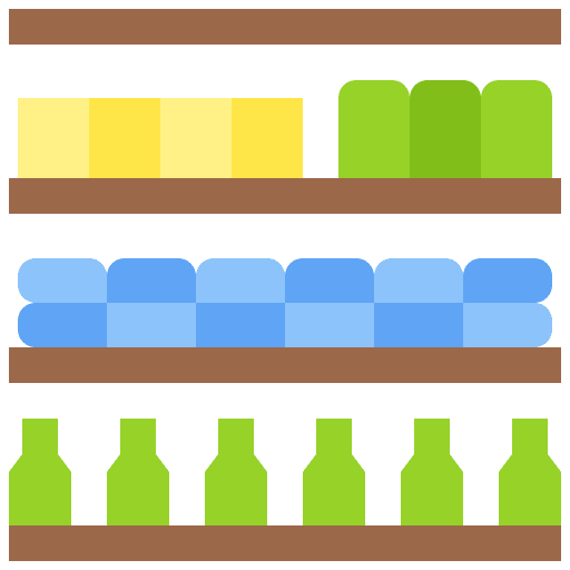 Products stand shelves product icon