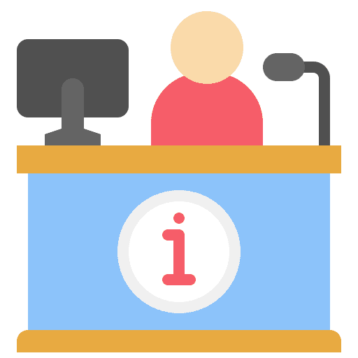 Information service information woman reception desk icon