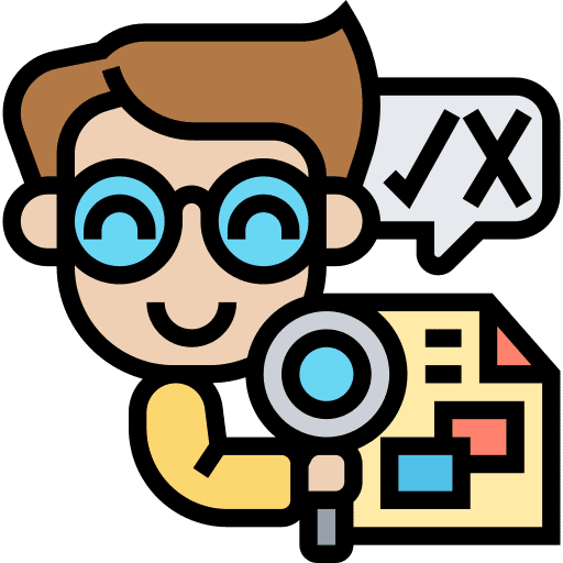 Editor management magnifying glass proofreading icon
