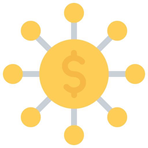 Network business distribute money icon Network business distribute money icon