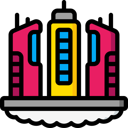 Floating sci fi architecture and city science fiction icon