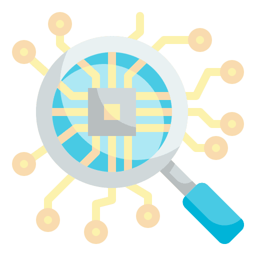 Analysis electronics magnifying glass processor icon Analysis electronics magnifying glass processor icon