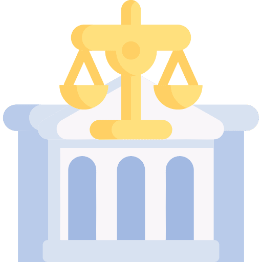Courthouse architecture and city mace trial icon Courthouse architecture and city mace trial icon