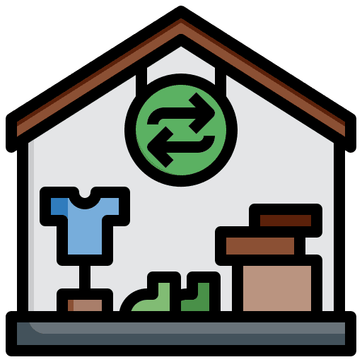 Thrift shop garment building used icon