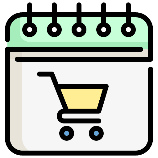 Shopping cart time and date sale day icon