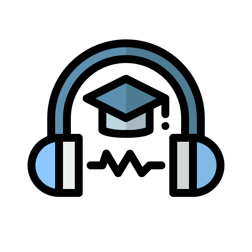 Online learning mortarboard audio headphone icon Online learning mortarboard audio headphone icon