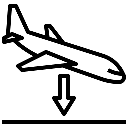 Airplane arriving flight landing transport icon