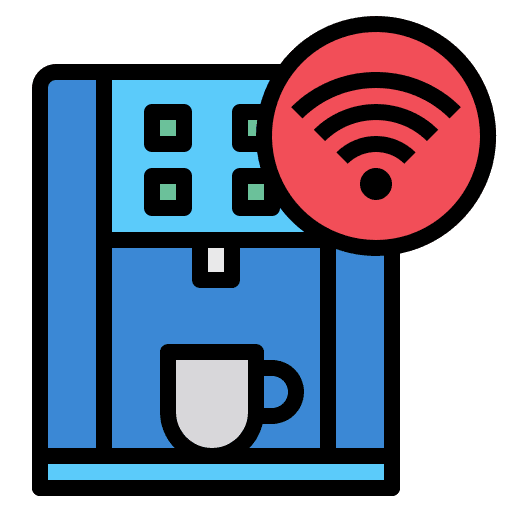 Coffee machine internet of things wireless connectivity icon Coffee machine internet of things wireless connectivity icon