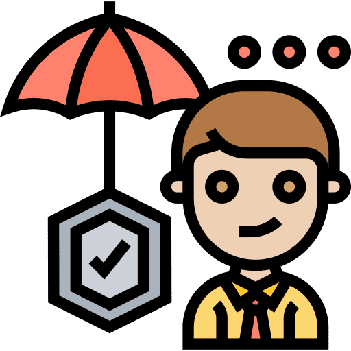Insurance company people umbrella protection icon